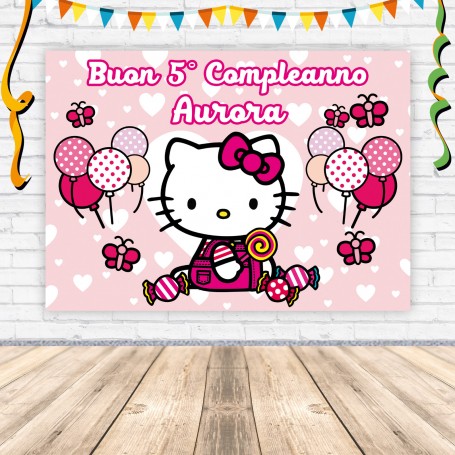 Banner Hello Kitty Striscione Hello Kitty Cm 140X100 Hello Kitty PERSONALIZZATO Compleanno Nome Banner
