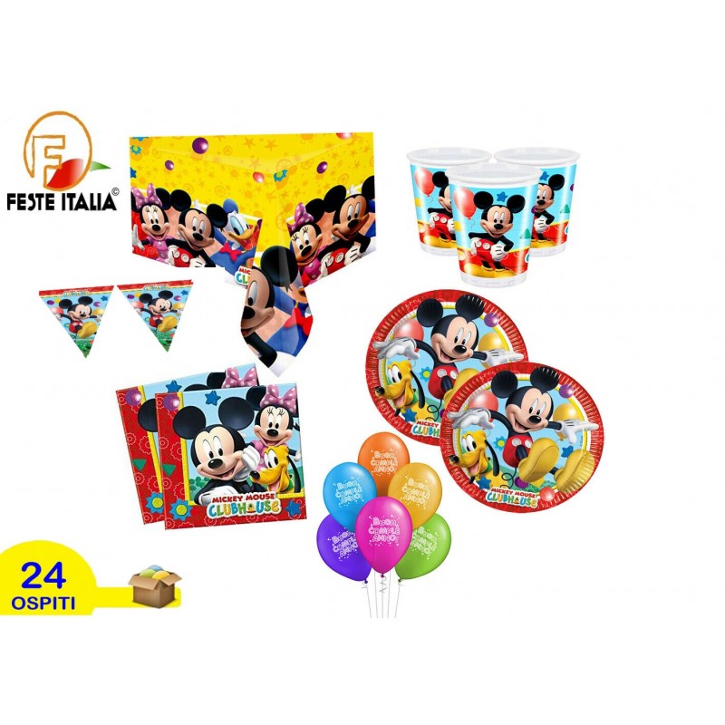 Coordinato Tavola Addobbi Party Set Compleanno Funmo Kit Festa Compleanno Topolino Bambini Decorazioni Compleanni Mickey Mouse Include Piatti Coppe Tovaglioli e Accessori 90pz 10 Persone 