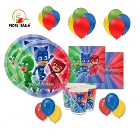 set Compleanno PJ Masks Super Pigiamini  Palloncini 8 persone  festa tema pj masks