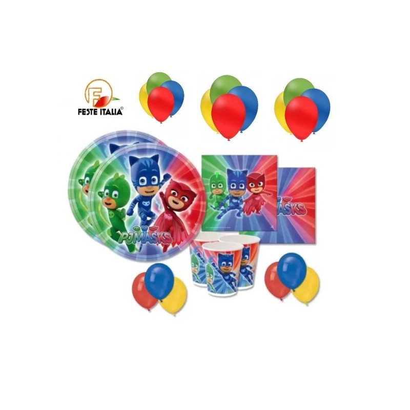 Set Compleanno PJ Masks Super Pigiamini Palloncini 32 persone