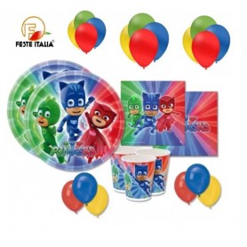 set Compleanno PJ Masks Super Pigiamini  Palloncini 8 persone  festa tema pj masks